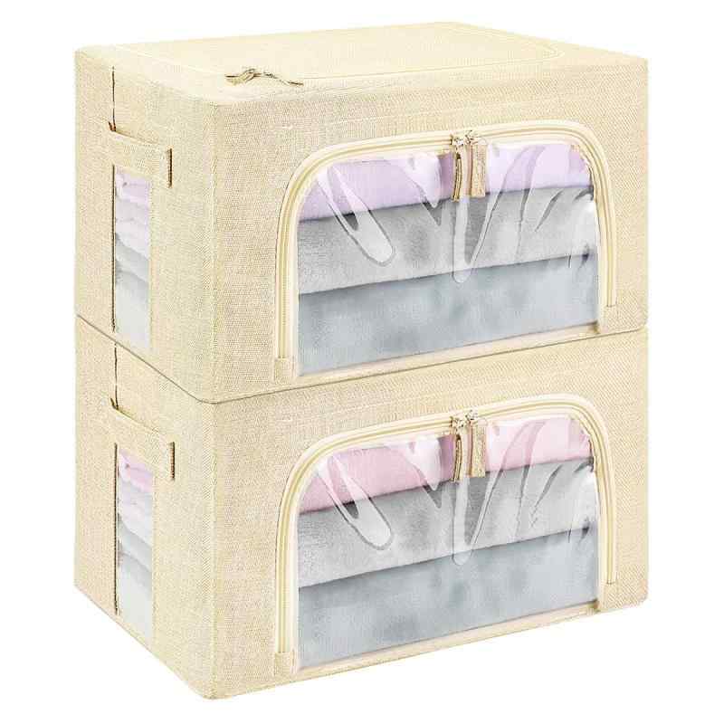 衣装ケース 布2個 ANIOBMAN 収納ボックス 衣類 折りたたみ 収納袋 綿麻 多機能収納ケース ワイヤー入り