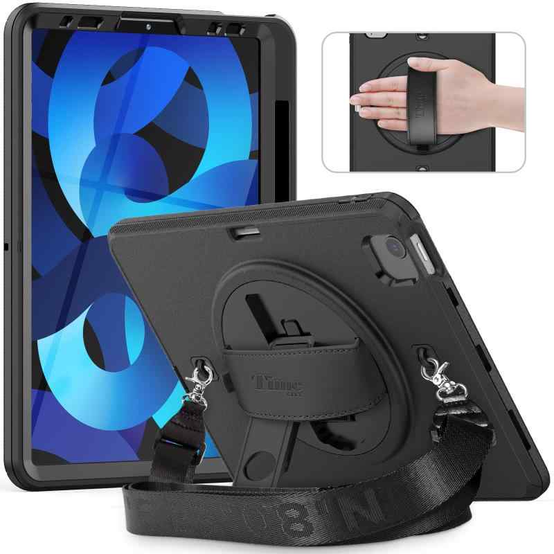 Timecity iPad Pro 11 ケース iPad Air 第5/4世代 ケース 耐衝撃 ペン収納 360回転スタンド 保護フィルム付き 調整可能なハンド/ショルダーストラップ 便利 車載 スリム 商務 鑑賞/タイピング/ネットサ