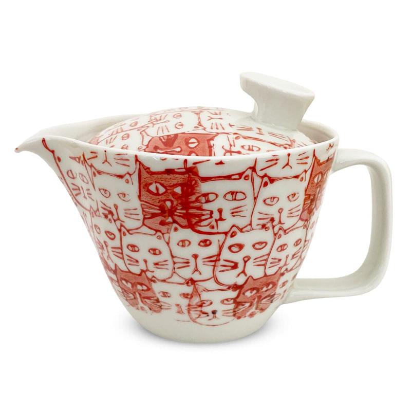 J-kitchens 勲山窯 急須 茶こし付き 240ml 1人用 ~ 2人用 波佐見焼 日本製 キャッツ レッド S