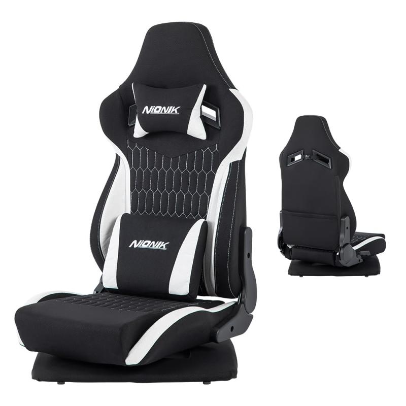 NIONIK ゲーミング座椅子 自宅 ファブリック 高反発 ハイバック 昇降アームレスト リクライニング 180° リビングルームチェア 回転 ゲーミングチェア オフィスチェア