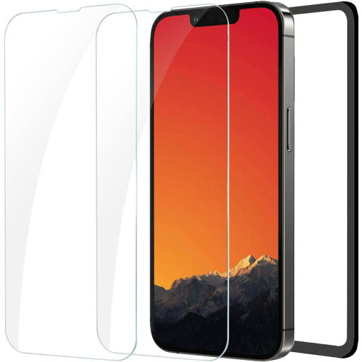 ガラスフィルム iPhone 14 用 液晶画面 保護 フィルム ガイド枠付き 2枚セット ガラスフィルム iPhone 14 用 液晶画面 保護 フィルム ガイド枠付き 2枚セット