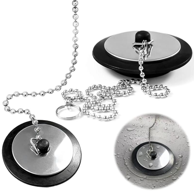 風呂の栓 バス用ゴム栓 浴槽用鎖付ゴム栓【2個入り】サイズ5cm 4.3cm バス用 ステンレス製チェーン2本..