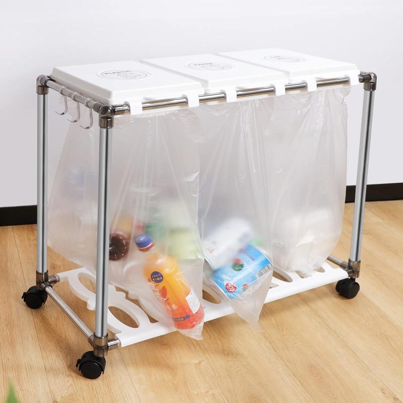 【30L×3分別】ゴミ袋ホルダー 分別 ゴミ箱 キャスター付き 20L～30L袋可 ごみ箱 分別ダストワゴン 蓋付き ゴミ袋スタンド 分別ごみ箱