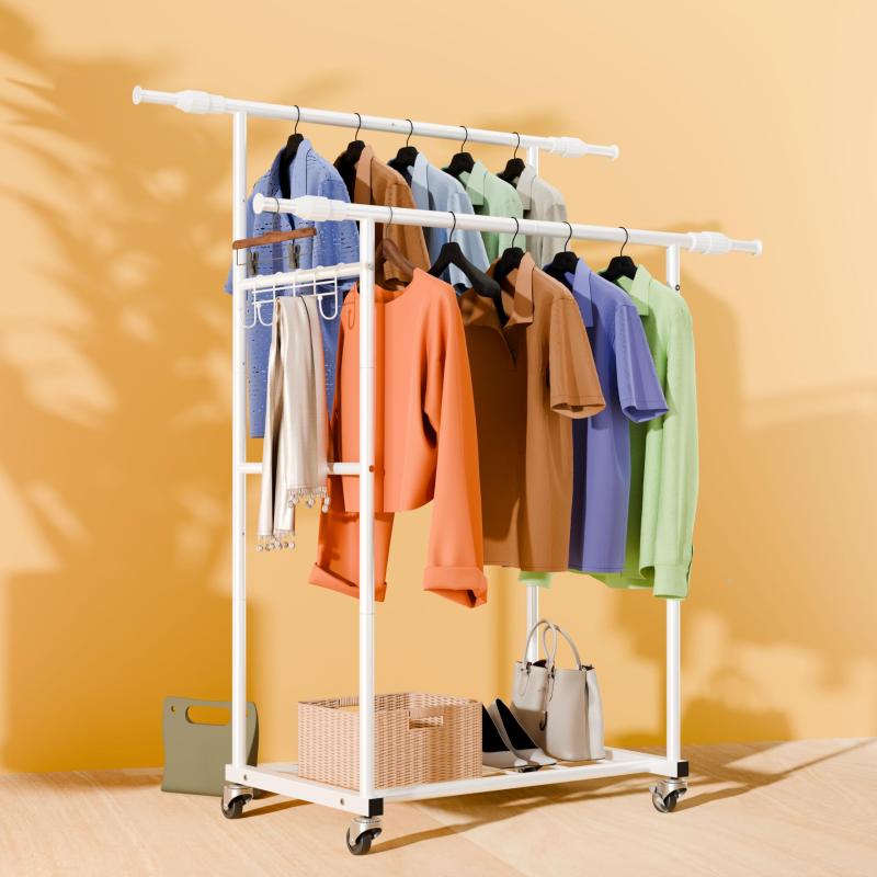 PluieSoleil ハンガーラック 頑丈 2段 200kg耐荷重 伸縮ポール&収納ネット ストレッチ組立簡単 服掛け 大容量 ハンガーラック キャスター付き lilishop6-store-10983785 LiLishop6 パッケージ画像