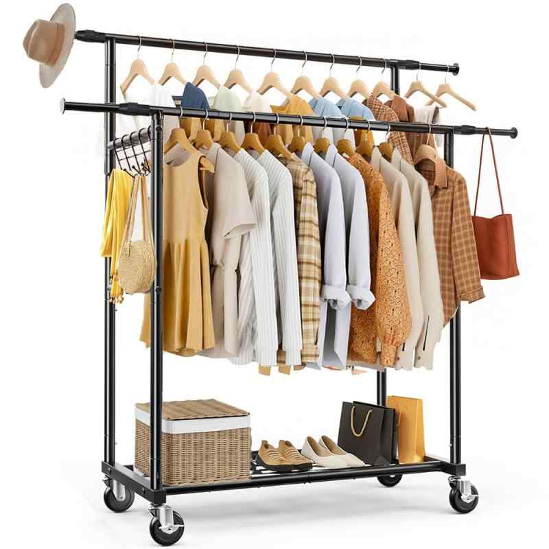 PluieSoleil ハンガーラック 頑丈 2段 200kg耐荷重 伸縮ポール&収納ネット ストレッチ組立簡単 服掛け 大容量 ハンガーラック キャスター付き lilishop6-store-10983785 LiLishop6 サンプル画像2