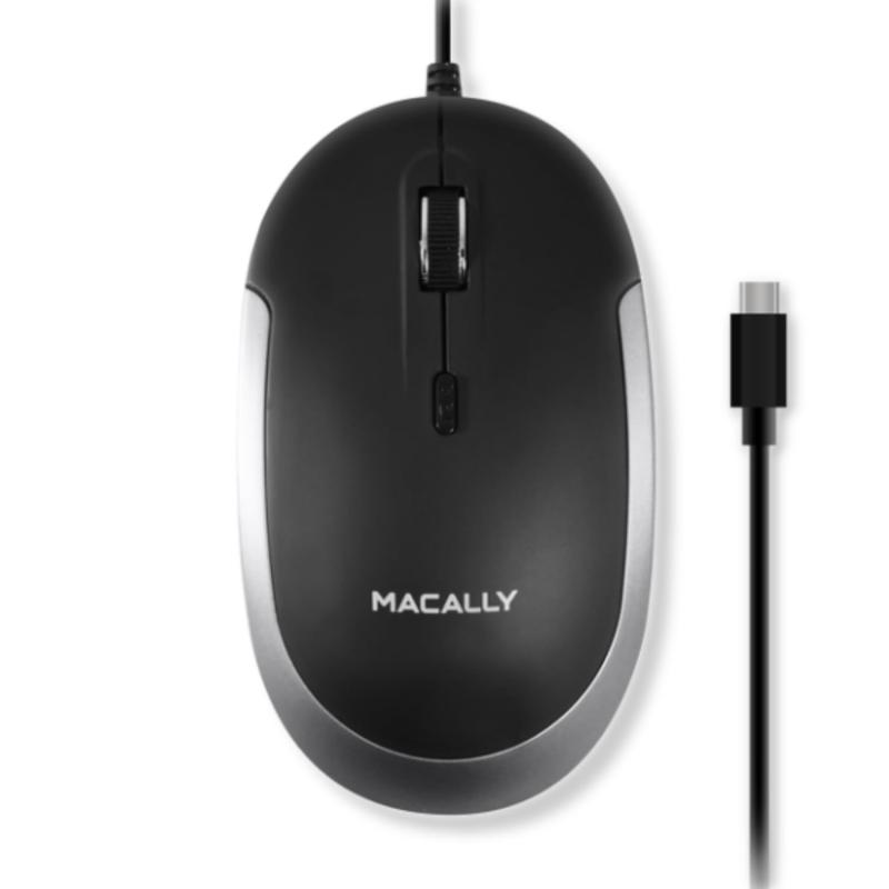 MACALLY 有線USB-C マウス - スリム 静音 3ボタン スクロールホイール 4DPIモード800/1200/1600/2400 MacおよびPC用 、ノートパソコン/MacBook Pro/Air/iMac用 (UCDYNAMOUSESG)
