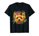 フローラル ヨークシャーテリア ドッグ 春 自然 犬好き Tシャツ