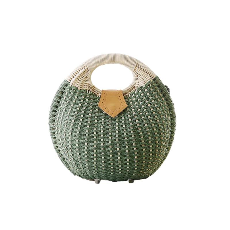 [Muzhilun] 草編みバッグ かごバッグ 丸型 手提げカバ ブラウン 可愛い 編みかご レディース ビーチバ..