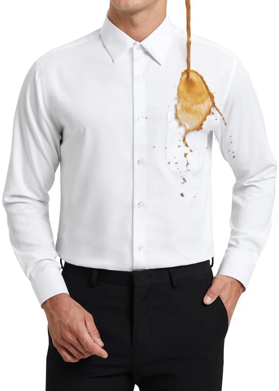 [HISDERN] 718A「完全防汚」形態安定 微ストレッチ 高通気 柔らかい イージーケア 快適 ワイシャツメンズ 長袖 レギュラーフィット 结婚式 フォマール ビジネス/80番