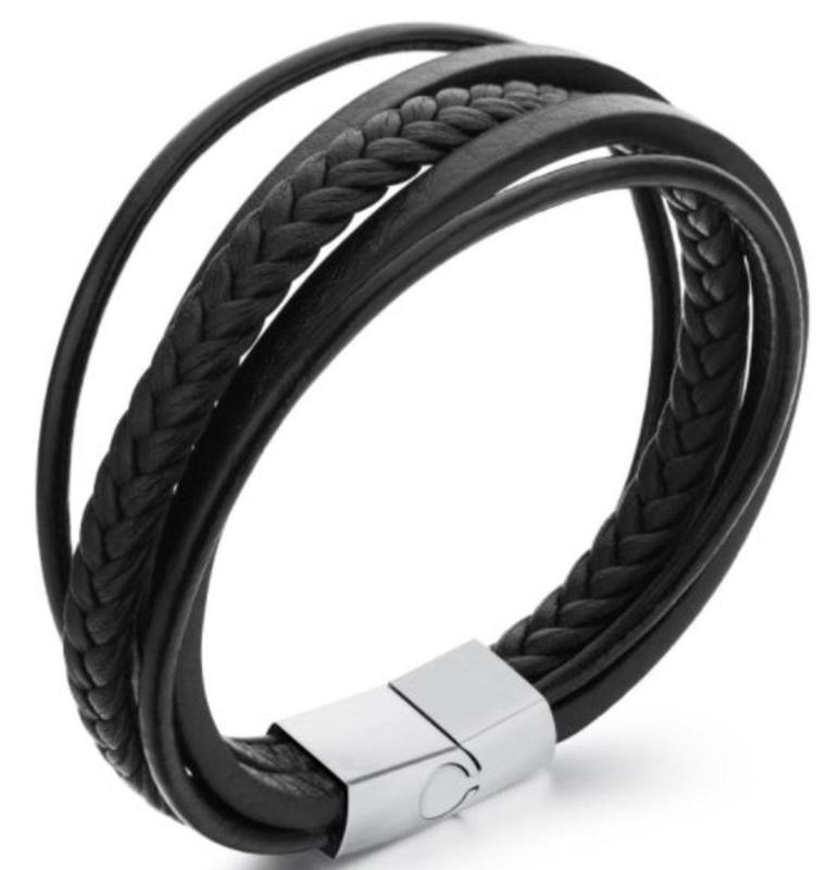 【正規品】レザーブレスレット メンズ 腕輪 ブラック ペアブレスレット 牛革 多重 ジュエリーポーチ付き