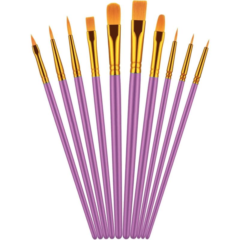 筆 絵の具 筆 画材 10本セット 油筆 水彩筆 アクリル筆 平筆 丸筆 ナイロン毛 短毛筆 大人用・子供用サ..