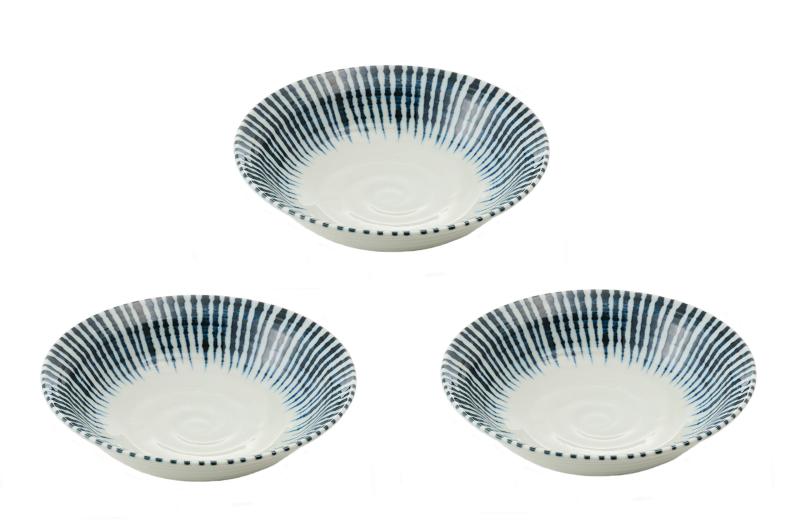 アイトー(Aito) 器 鉢 ボウル 煮物鉢 おでん鉢 セット 3個 中鉢 ホワイト/ネイビー 560ml 美濃焼 十草..