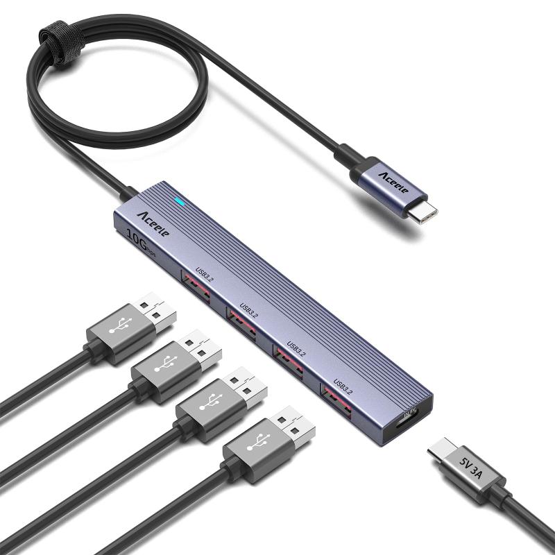 Aceele USB ハブ 4 USB ポート 5Gbps 超高速データ転送 軽量型 SurfacePro/Mac Pro/ノートPC対応