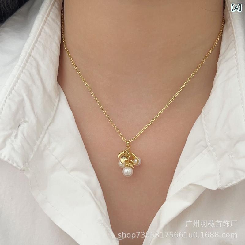 ネックレス 女性用 夏向け 葡萄モチーフ 珍珠装飾 鎖骨チェーン 軽量 高級感 ファッション 薄荷カラー 接触冷感加工 925銀 垂れ飾り 多層 十字チェーン 緑 紫 ピンク系 水果デザイン かわいい アクセサリー 通勤スタイル 普段使い 軽奢風