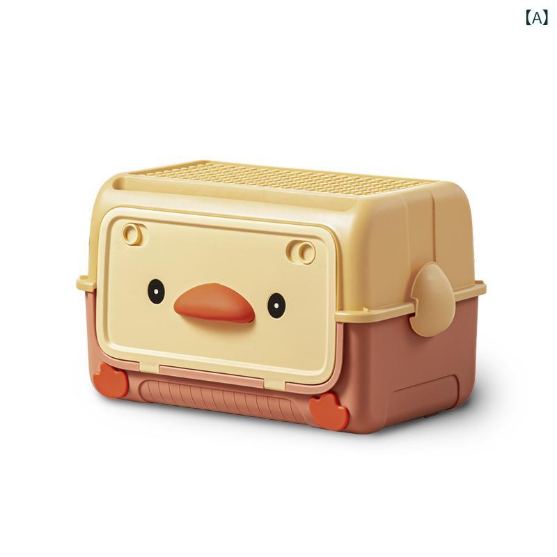 子供用 玩具収納ボックス 整理箱 大容量 カードゥック デザイン ベビー服 収納ボックス ワードローブ プラスチック ケース PP素材 キャスター付き 45L 中型 大型 かわいい スタイル 防塵 防潮 多用途 赤 ピンク系 青 緑系