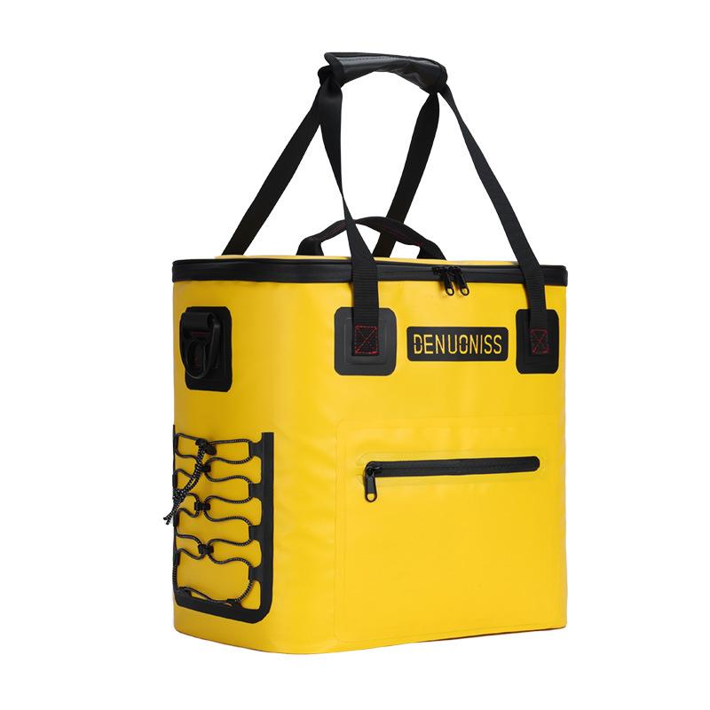Cooler Box - 保冷バッグ 折りたたみ 注水 速冷 28L キャンプ ピクニック アウトドア 車載 斜めがけ 手提げ 保冷箱 レモンイエロー 軽量 現代シンプル 方形 携帯便利 PVC素材