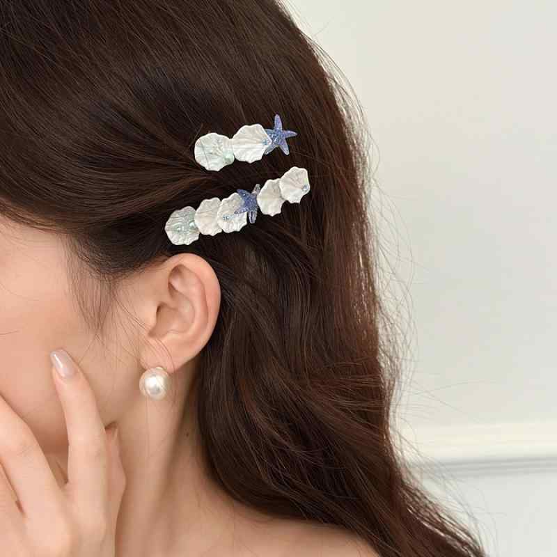 ヘアクリップ 女性用 貝殻 海星 ジルコニア 真珠 鴨嘴 クランプ クリア 爽やか ビーチ リゾート スタイル ファッション 汎用 ヘアアクセサリー ゴールド ホワイト ミックス素材 春夏 かわいい 甘美 動物モチーフ 軽量 日常使い