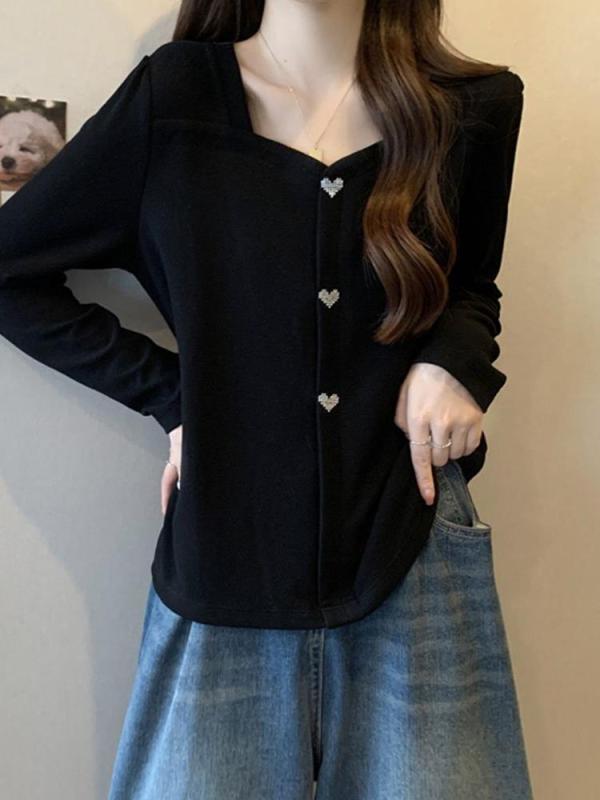 Rakuten - Tシャツ レディース 長袖 Vネック ゆったりシルエット 腹部カバー 黒 ベージュ 綿ポリエステル 接触冷感 吸湿速乾 春夏 秋冬 普段使い 部屋着 日系カジュアル かわいい 軽量 伸縮性 高級感 ビッグシルエット トップス インナー
