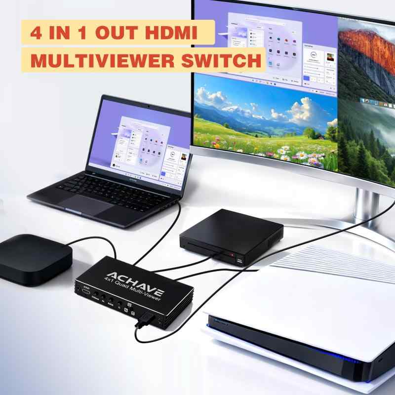LiLishop6のACHAVE 4x1 HDMI マルチビューワースイッチ 2x1 3x1 4K@30Hz 1080P@60Hz クアッドスクリーンスプリッター 10種類のディスプレイモード シームレス切替 IRリモコン ノートパソコン Xbox対応 TVボックス対応｜アングル2