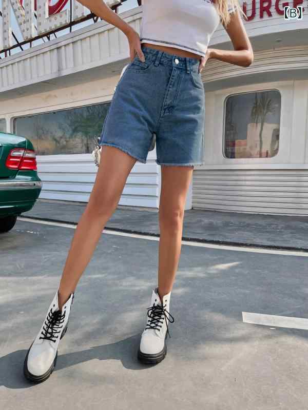 デニム ショートパンツ レディース ハイウエスト ワイドレッグ ルーズフィット 綿素材 ストレートシルエット ブラック ダークブルー ライトブルー グレー ブルーホワイト ピンク 夏 街頭スタイル 気質 ワッシング加工 ノーアイロン スリム効果 通勤 普 lilishop6-store-10668051 LiLishop6 サンプル画像3