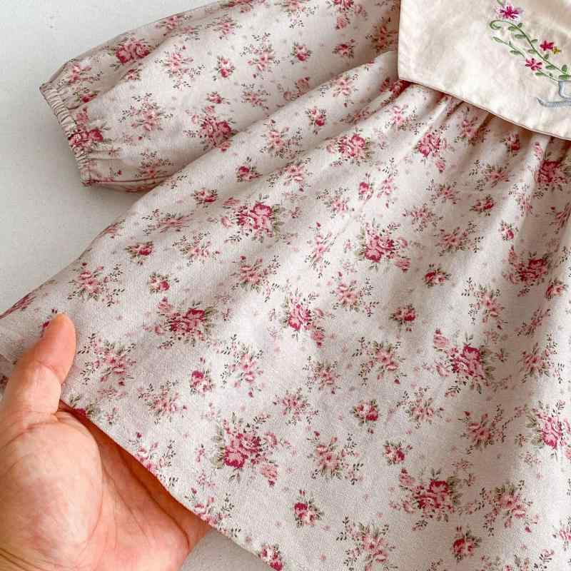 Other - 女の子 ワンピース 秋 長袖 プリンセススカート フラワープリント 刺繍 コットン かわいい 甘め 女児服 田園 韓国風 ピンク フラワー 柄 フレア スカート 3-8歳 中小童 100-140cm 80-130cm 対応 春秋 シーズン 綿素材 95%