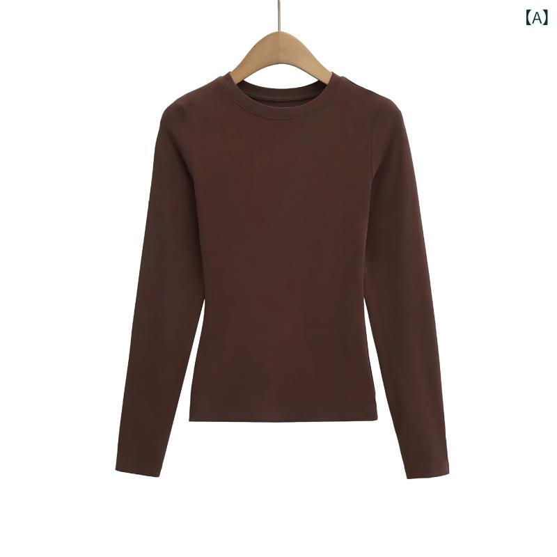 ・カテゴリ: Tシャツ・主な素材: 綿50-70%・主な素材2: 氨纶30%以下・柄: 単色・スタイル: 甘辛・ネックライン: 丸首・袖丈: 長袖・袖型: 通常袖・フィット: スリム・衣丈: 普通(50-65cm)・カラー展開: 可可棕、黒玛瑙、云石白、烟灰、藍宝石、小鸡黄、石墨灰・サイズ展開: S、M、L
