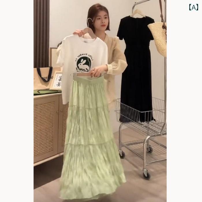 レディース トップス スカート セットアップ 短袖 丸首 ゆったり プリーツ ドロップ 固形柄 切り替え プリント 花柄 カートゥーン 文字柄 ポルエステル 秋 少女風 爽やか スイート 普段使い デート 通勤 白色 ピンク 紫 緑 lilishop6-store-10768448 LiLishop6 パッケージ画像