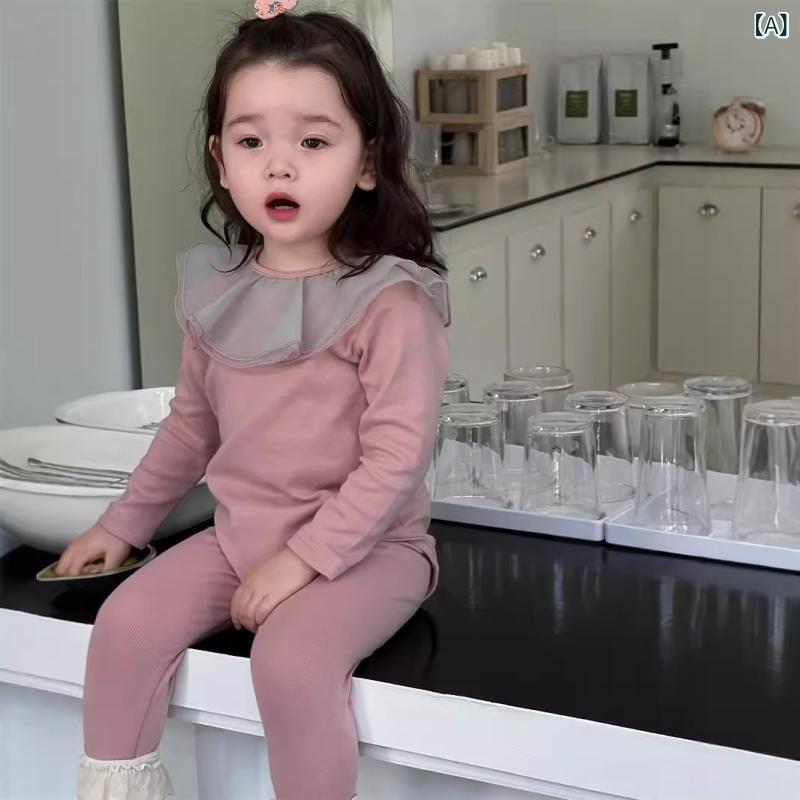 女の子 ベビー 服 秋 長袖 長パン セット 包おむつ 居家服 綿 柔らかい 花辺 レー...