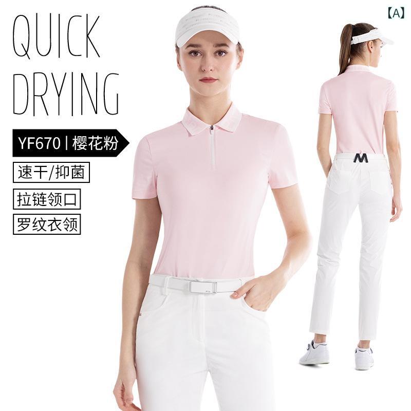 ・カテゴリ: 高爾夫Polo衫・適用年齢: 成年・適用性別: 女・柄: 純色・主な素材: 聚酯纖維（涤綸）・カラー展開: 白色、櫻花粉、氷晶藍、黒色・サイズ展開: S、M、L、XL・適用シーン: 運動潮流・適用スポーツ: 高爾夫