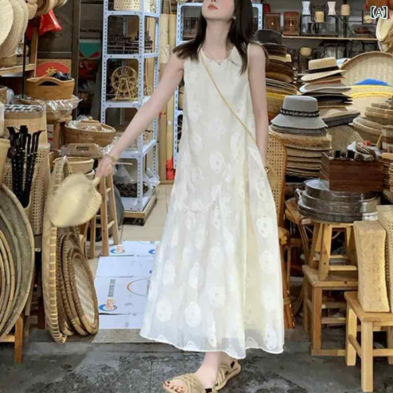 ワンピース レディース 無袖 背心 タイプ 春夏 連衣裙 純色 デザイン 中長丈 仙女...