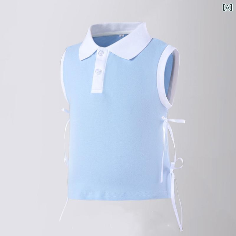 女の子 ゴルフ セットアップ 夏 無袖 POLO トップス 百褶スカート 綿混紡 柔軟素材...
