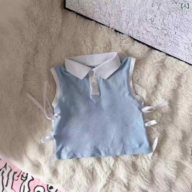 女の子 ゴルフ 服 セット 女児 韓国風 テニス ポロシャツ 無袖 トップス プリーツ ...