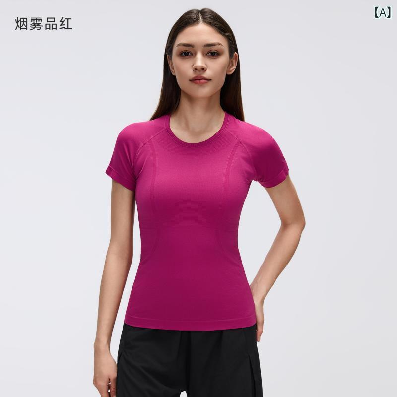 レディース Tシャツ 短袖 丸首 修身 透気 綿混紡 ニット ポリエステル ラインパタ...
