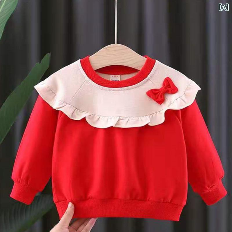 女の子 トップス 赤 長袖 綿100% 柔らか素材 UVカット かわいい 蝶ネクタイ デザイ...