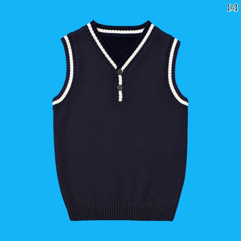 Rash Guards - キッズ 男の子 女の子 ニット セーター 綿 100% 保暖 学院風 条紋 格子 ピンストライプ 切り替え セットアップ トップス 柔軟 素材 春秋 秋冬 オールシーズン 120cm 130cm 140cm 150cm 160cm 170cm 180cm