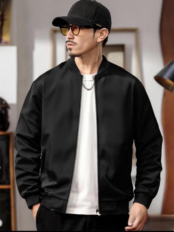 Rakuten - メンズ ジャケット 飛行服 スタイル 棒球 外套 春秋 上着 男性用 ゆったり 立襟 長袖 ジッパー ロゴなし ローフィル ソリッドカラー 化学繊維 混紡 ポリエステル 100% ナイロン 裏地 80% サイドポケット リブ 裾 ノンアイロン 処理 普通