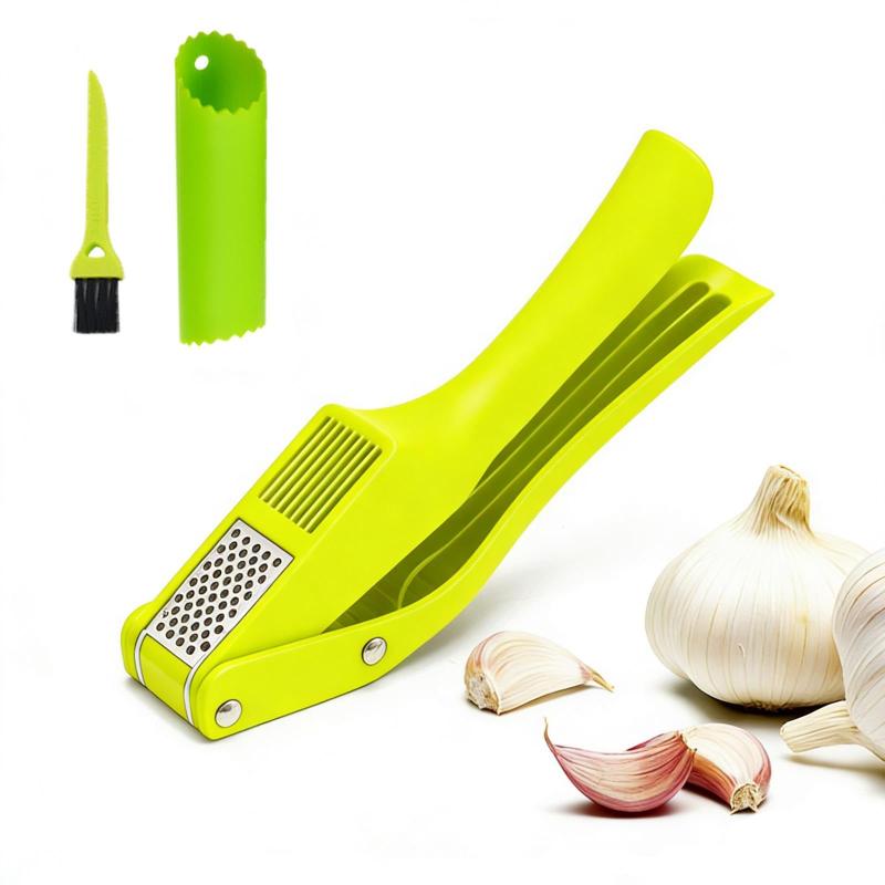 kasanidika ガーリックプレス にんにくつぶし器【3個入】ニンニク潰し器 ニンニククラッシャー ステンレス鋼 2イン1 デュアル機能 ニンニクピーラーとブラシが付属 ハンドヘルド 片手操作 細