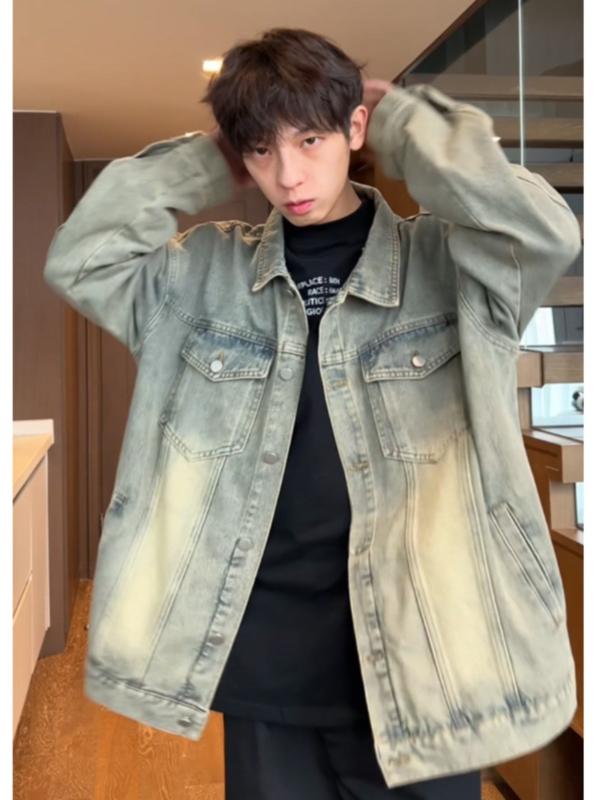 Men's jacket, yellow mud, spring/autumn, street style, retro, high-quality, hip-hop, brand unknown.