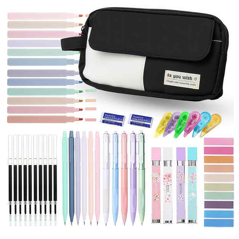 LilyBeauty 42個 大容量鉛筆ポーチ 美学用品付き 蛍光ペン12本 ブラックインクゲルペン5本 シャープペンシル6本セット 0.5mm & 0.7mm 付箋 文房具セット 学生用 lilishop6-store-10967415 LiLishop6 サンプル画像3
