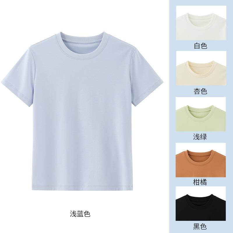 Tシャツ レディース 半袖 クルーネック カットソー トップス コットン混紡 無地 スリムフィット 細見え シンプル インナー カジュアル 春夏