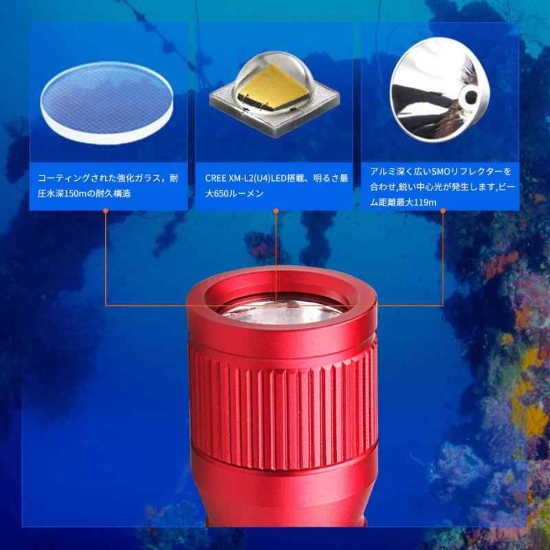 ORCATORCH D560 ミニダイビングライト 最大630ルーメンCree XM-L2(U4) LED搭載 ダイバーライト 多機能懐中電灯 LED ナイトダイビング 水中ライト 水中150メートル単三電池一本/14500充電池使用可 防災グ lilishop6-store-11134395 LiLishop6 サンプル画像2