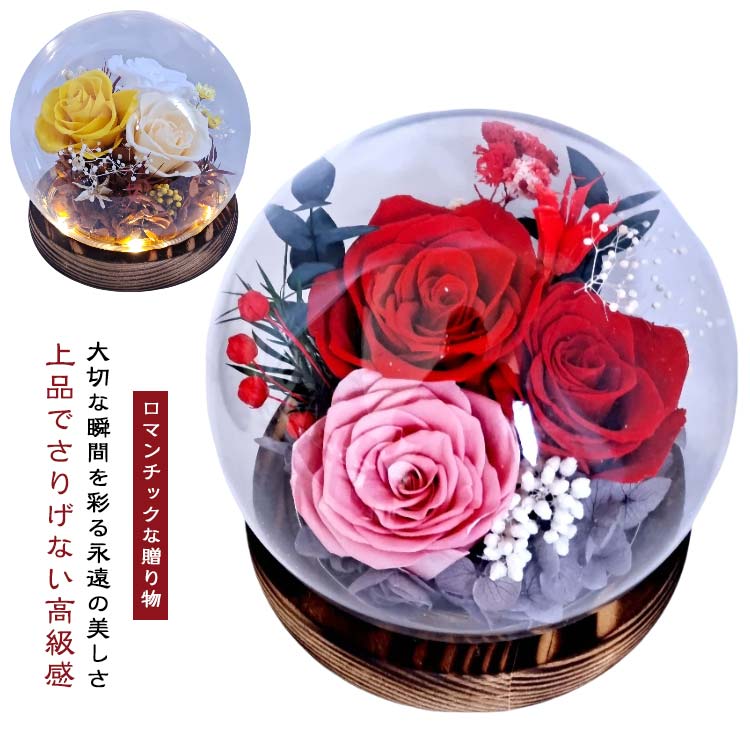 プリザーブドフラワーガラスドーム バラ 枯れない 母の日 花ギフト ブリザードフラ...