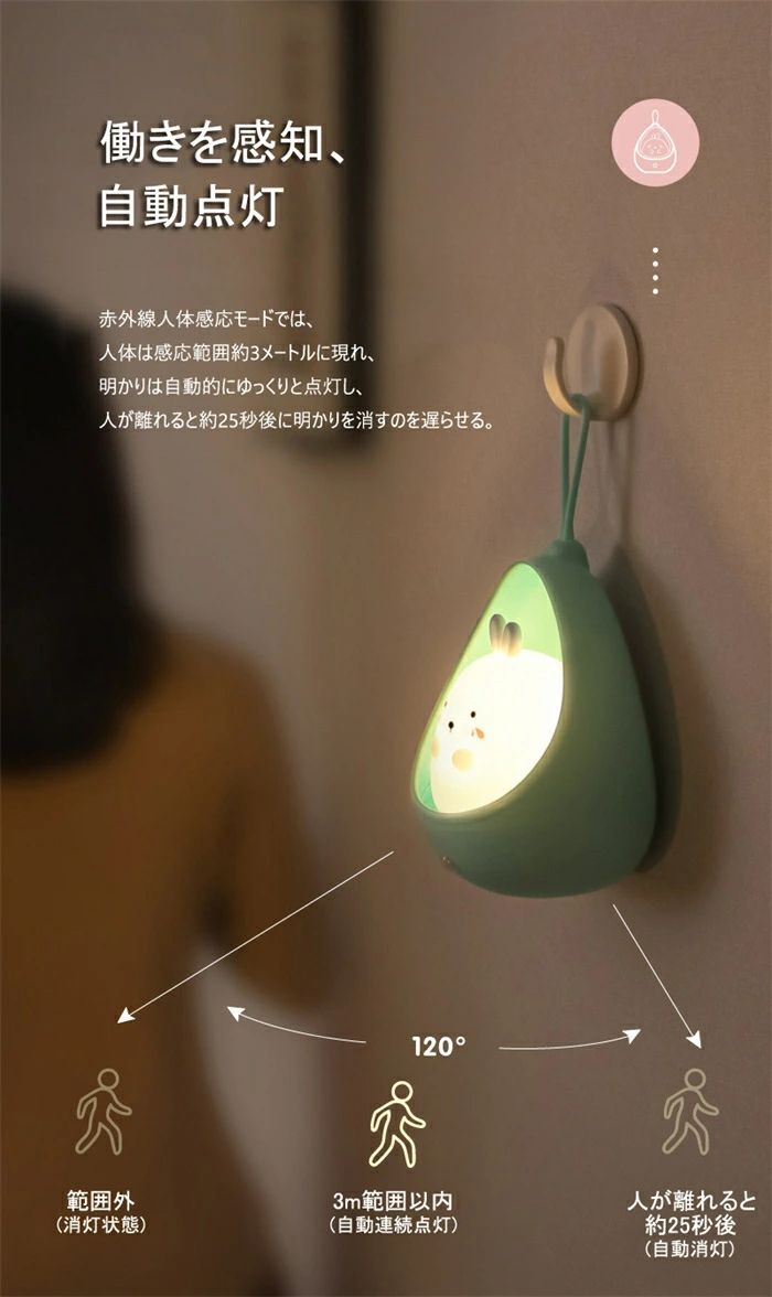 ナイトライト 人感 センサー 授乳ライト うさぎ ネコ 間接照明 優しい光 常夜灯 明...