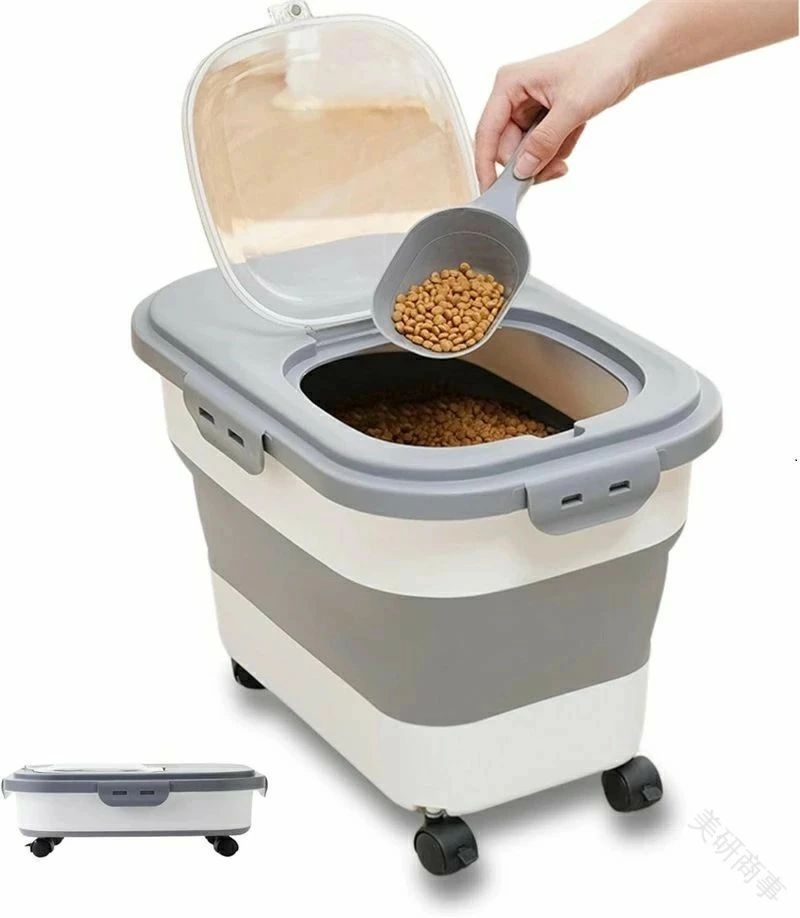 Food Stocker, Container - 猫餌 犬餌 簡単 キャスター付き 保存 ドライフード 大容量 保存容器 密閉 スコップ付き 防湿 ストッカー 収納