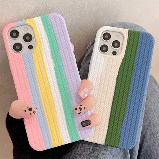 【取寄】iphoneケース 編み込み ストライプ カラフル 大人可愛い かわいい グリーン ピンク ブラック 保護カバー スマホケース レディース ベルトなし 小物 アクセサリー iPhone 13 iPhone 13 Pro iPhone 13 Pro Max iPhone 12 iPhone 12 Pro iPhone 12 Pro Max iPhone 11