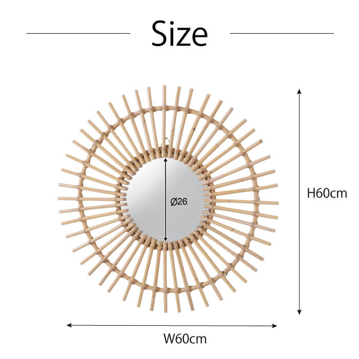 ミラー 鏡 壁掛け おしゃれ ラタン 籐 アジアン ナチュラル 手編み MR-714