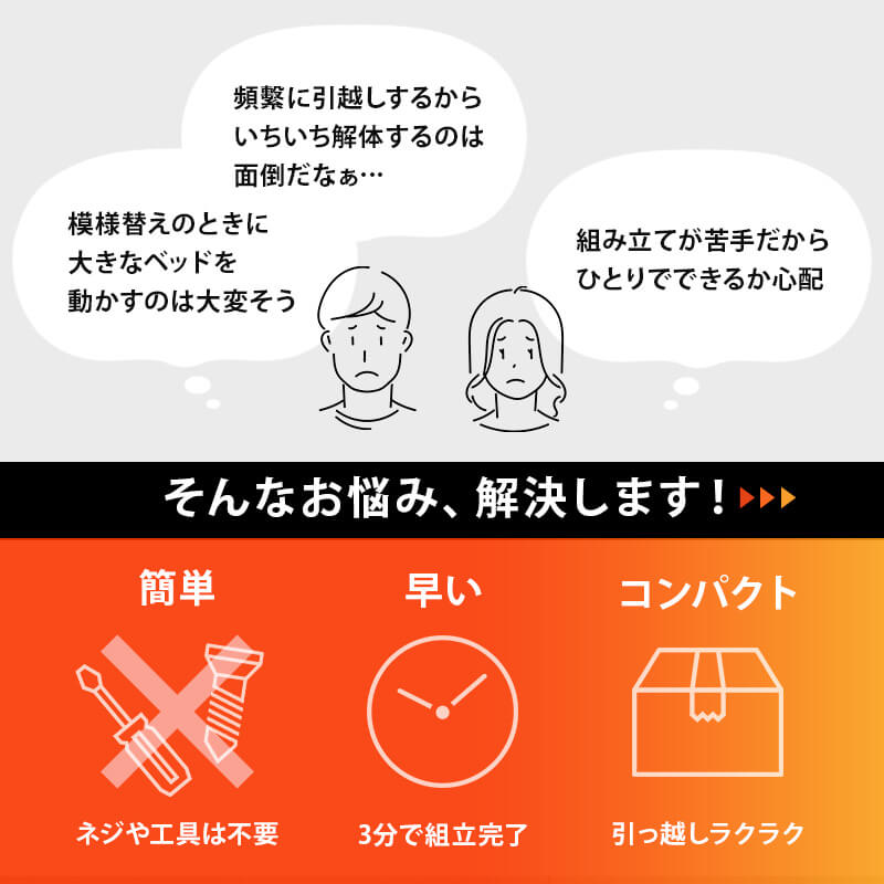 シングルベッド 組立簡単 フレーム 耐荷重 200kg シングル ベッド 強度 おしゃれ シンプル ホワイト ナチュラル ブラウン すのこ 収納 天然木 パイン材 一人暮らし MB-5155S [2]