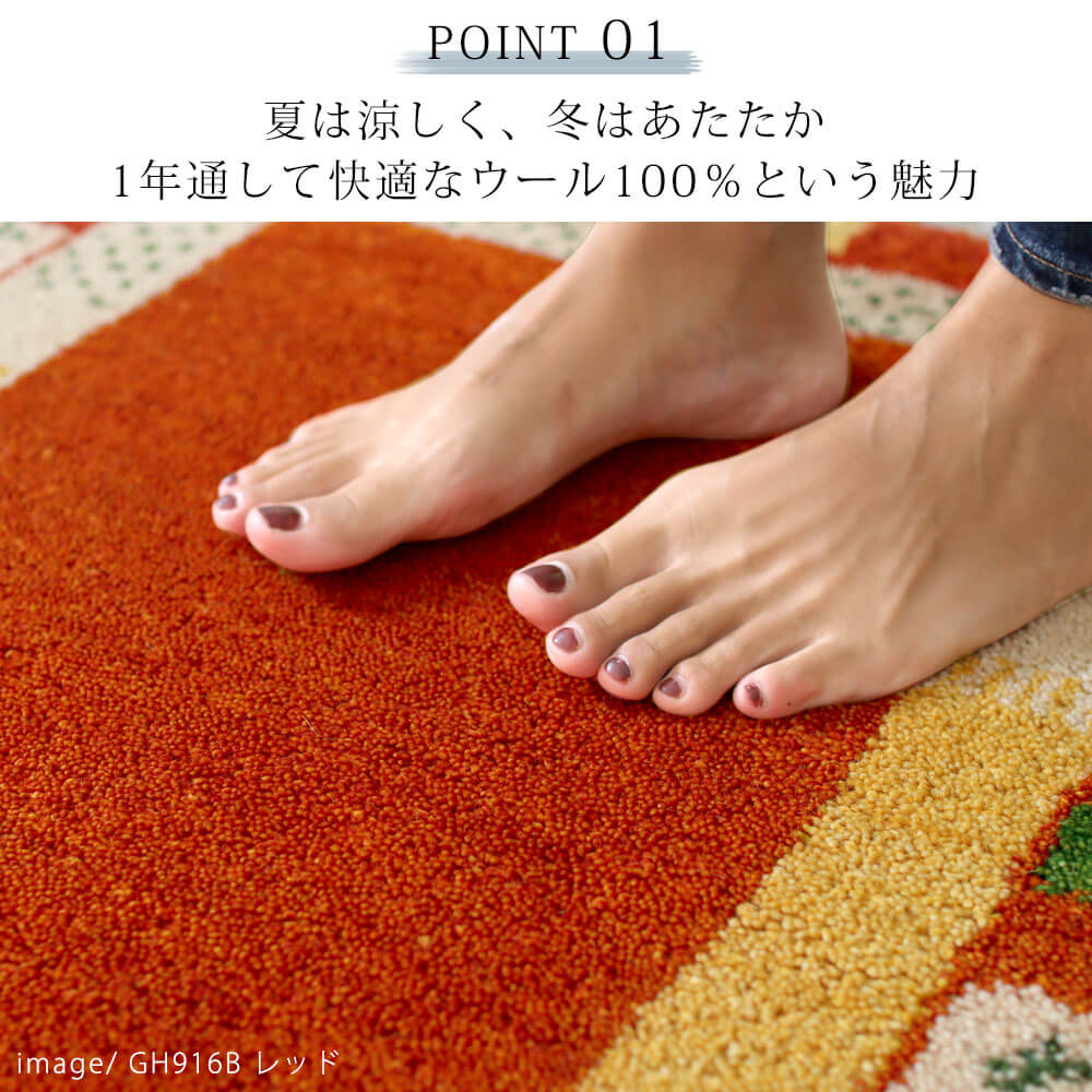 ギャッベ インド ラグ ラグマット マット 玄関マット 手織り シンプル ウール 工芸品 民族柄 個性的 伝統柄 ハンドノット手織り ギャッベ 60 90 GH60 [3]