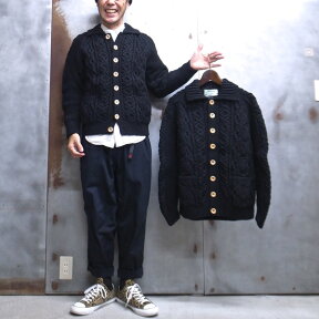 【 INVERALLAN / インバーアラン 】 3A Lumber Cardigan / 襟付き カーディガン ALLAN KNIT ［BLACK / ブラック］ アランセーター フィッシャーマンズセーター ［並行輸入品］ 【返品交換対象外商品】【お支払いはクレジット決済のみ】