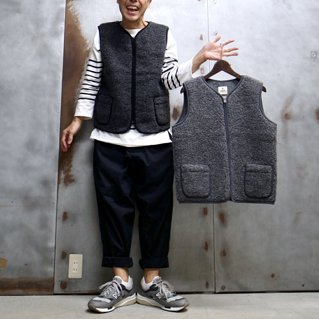 6A NO COLLAR VEST / ノー カラー ベスト Wool Boa Vest / ウール ボア ベスト Body warmer / ボディー ウォーマー MADE IN POLAND / ポーランド製